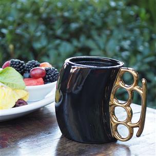 Caliber Gourmet Brass Knuckles Handle Coffee Mug Black and Gold